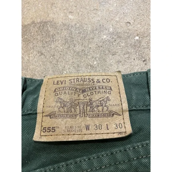 Vintage Levis 555 Jeans Mens 30x30 Green Relaxed Fit Straight Leg USA 90s